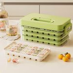 Ice Cube Trays with Lids, Scoop &amp; Ice Bucket 28/84 Pcs Portable Silicone Ice Cube Mold with Easy Pop Out Reusable Freezer Ice Box for Fridge (Green, 3 Layer(84 pcs))