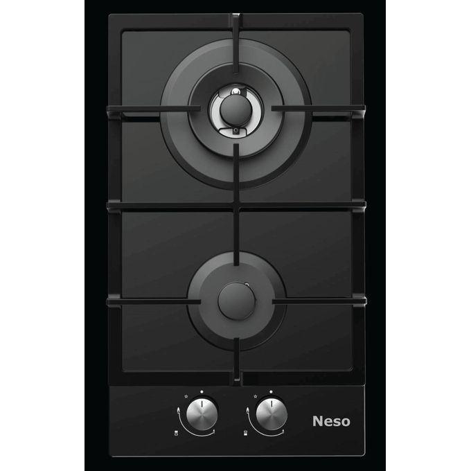 Neso 30cm Built-In Gas Hob – 2 Burners, Black Tempered Glass, Automatic Ignition