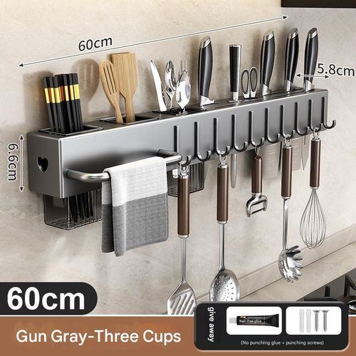 60CM k-n-ife rack with rod, chopstick storage rack, wall-mounted cutlery rack