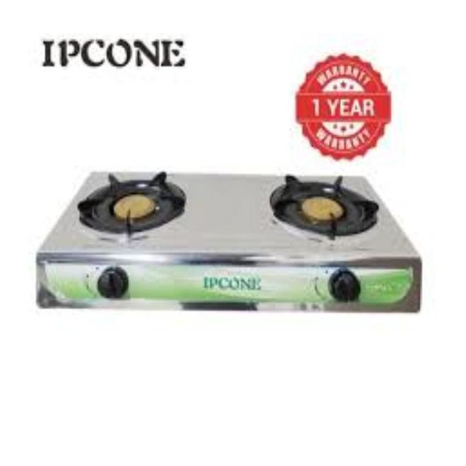IPCONE Cooker 2 Burner Gas Tabletop Stainless Steel With Free  6kg Regulator, Gas Pipe And Tighteners 7102