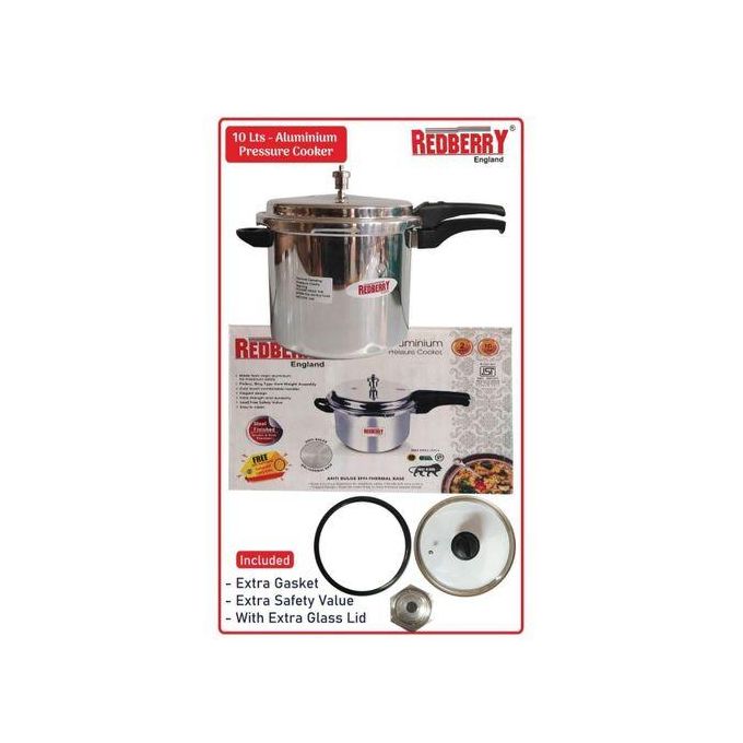 10Litres Redberry Alluminium Pressure Cooker With Extra Glass Lid