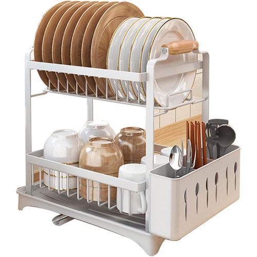 TodyJeyHo Double-layer kitchen countertop dish rack with cutlery holder