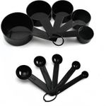 CYFAZA Measuring Cups And Spoons, 10-Piece Set, Plastic, Black