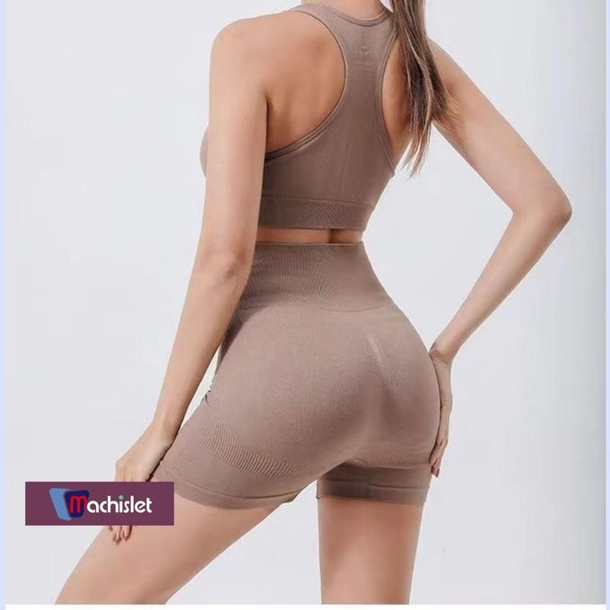 Machislet Lightweight Breathable Yoga Clothes for Women Form-fitting Workout Outfits with High Elasticity for Yoga Running Fitness(Suitable 80-145KG)-BROWN