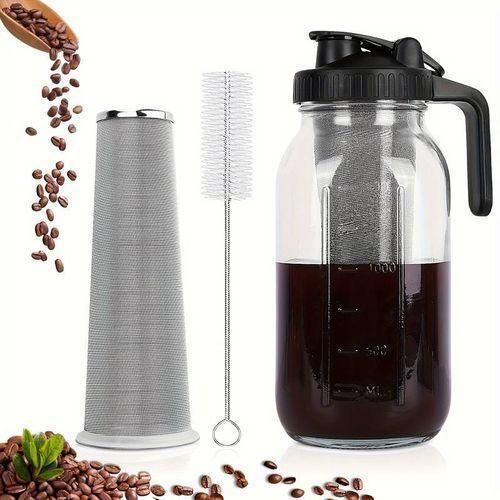 64 oz Cold Brew Coffee Maker, Mason Jar Cold Water Coffee Maker with Filter and Cleaning Brush