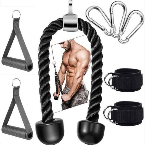Fitness biceps brace accessories (double-ended rope + resistance band + ankle strap + hook)