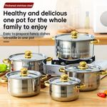 addigoes 10-Piece:5 Pots + 5 Lids, Stainless Steel Cookware Set – Non-Stick Pots &amp; Pans with Heat-Resistant Handles, Frying Pan, Stew Pot, Wok, Multi-Functional Cook Set,perfect for stewing and cooking