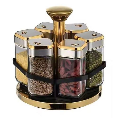 360-degree rotating spice rack with 6 spice jars
