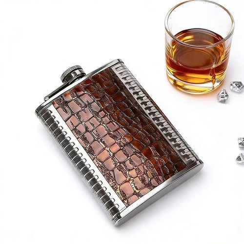 8 Oz Portable Whiskey Flask for Men -Leather Stainless Steel Leak Flask for Outdoor/Travel