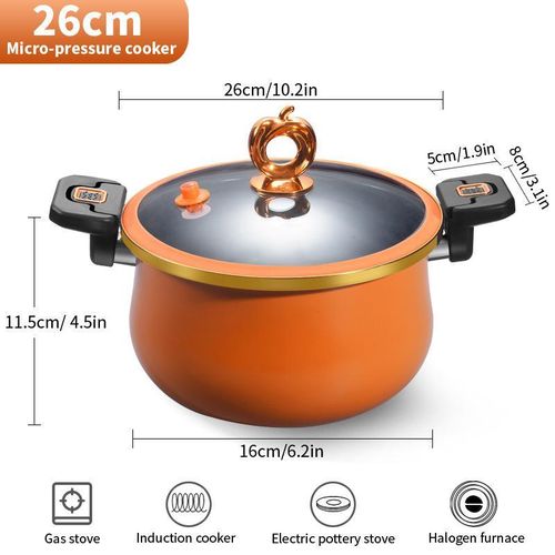 26CM Enamel Micro-Pressure Cooker, Fine Iron and Titanium Ceramic Non-Stick Soup Pot, Stew Pot, Multi-Function Cooking Pot, Gas Universal - Orange