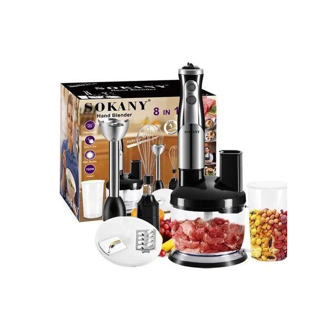 Sokany 8 in 1 Hand Blender Set-Handheld Stick Blender With Chopping Bowl, Whisk &amp; 1L Measuring Jug,700W Polished With Turbo Speed ,Perfect For Soup, Smoothies, Puree, Dip, Baby Food &amp; Chopped Vegetables