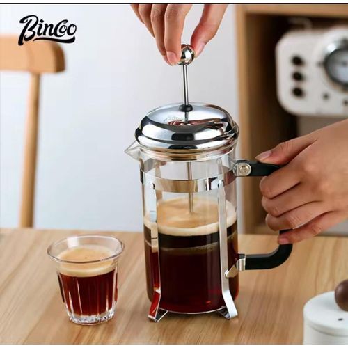 French press coffee maker with 3-level filtration system