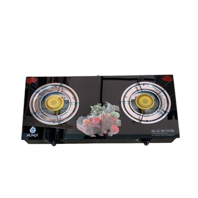 Nunix Cooker, Glass Table Top Double Burner Gas Stove GCPRO004