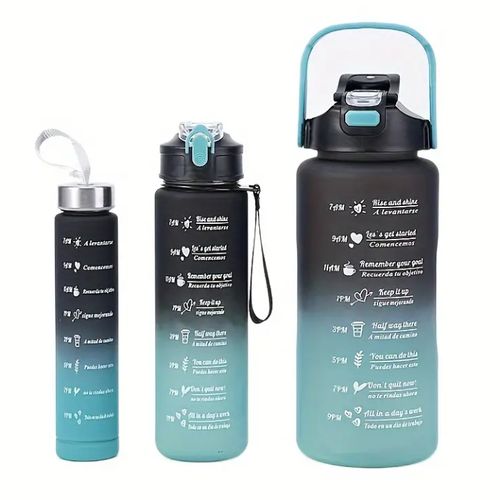 3 Pcs Motivational Sports Bottle,2000ml/800ml/300ml, BPA-Free Sports Bottle