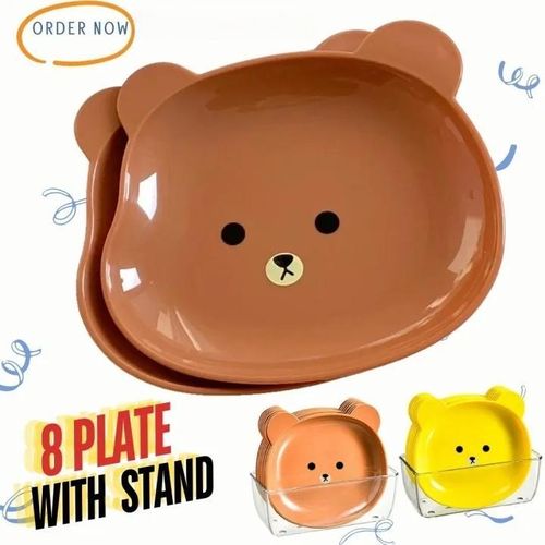 8 Pcs/Set Fruit Trays Serve Snacks Cartoon Bear Head Snack Plates Fruit Plates Household Supplies Clear(Brown)