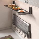 1pcs Punch-free wall-mounted folding kitchen rack, removable and washable (39cm thick + 5 hooks)
