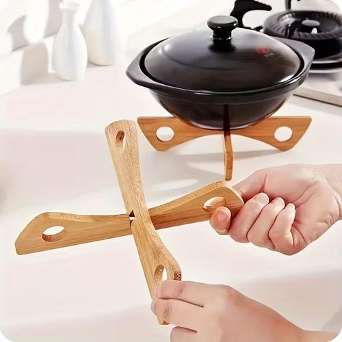 2 Pack Bamboo Trivet Pot Holder - Detachable Heat Insulation Stand for Wok, Frying Pan, Dutch Oven - Reversible Cooling Rack for Hot Pans - Heat Resistant for Countertop, Camping, Outdoor