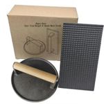 Cast Iron Hamburger Meat Press &amp; Cast Iron Bacon Press Wooden Handle Grill