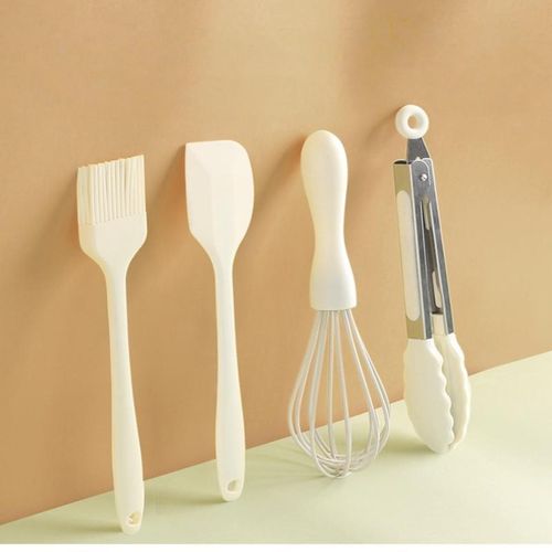 4pcs Mini Kitchen Baking Tools Set - Small Silicone Spatula, Whisk, Brush for Non-Stick Cookware
