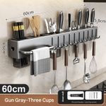 60CM k-n-ife rack with rod, chopstick storage rack, wall-mounted cutlery rack