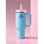Stainless Stanely Quencher Tumbler 40oz- light blue with Handle &amp; straw