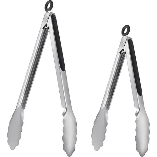Stainless Steel Kitchen Tongs - Non-Slip Silicone Grip with Lock (9" &amp; 12"