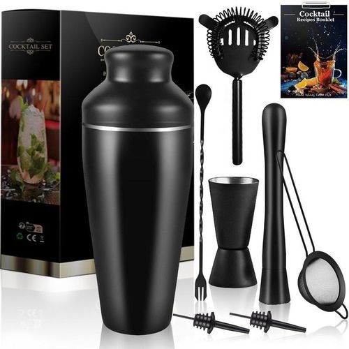 8pcs Cocktail Set Stainless Steel Shaker Set - Black