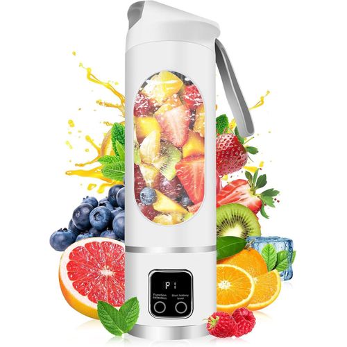 Portable personal electric USB juicer, 450ML mini blender, capable of making milkshakes and smoothies, 12 blades, compact, convenient, and multifunctional (white)