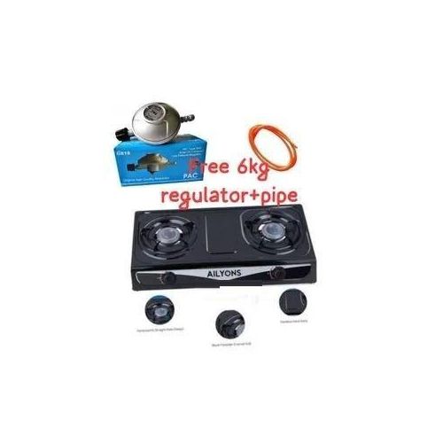 AILYONS  Table Top Stainless Steel 2 Burner Gas Cooker Plus 6kg Regulator And Pipe