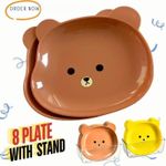 8 Pcs/Set Fruit Trays Serve Snacks Cartoon Bear Head Snack Plates Fruit Plates Household Supplies Clear(Brown)