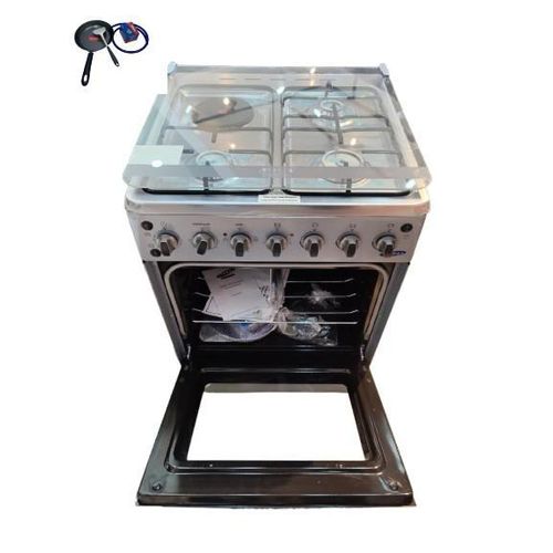 Ecomax Cooker 3 Gas Burners + 1 Hotplate With Electric Oven With Free Gifts 60x60cm Silver