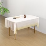 White and Gold Dot Tablecloth, White Plastic Table Cloths for Parties Disposable, 54x108in Waterproof Rectangular Camping Tablecloth for Birthday Party Picnic Baby Shower