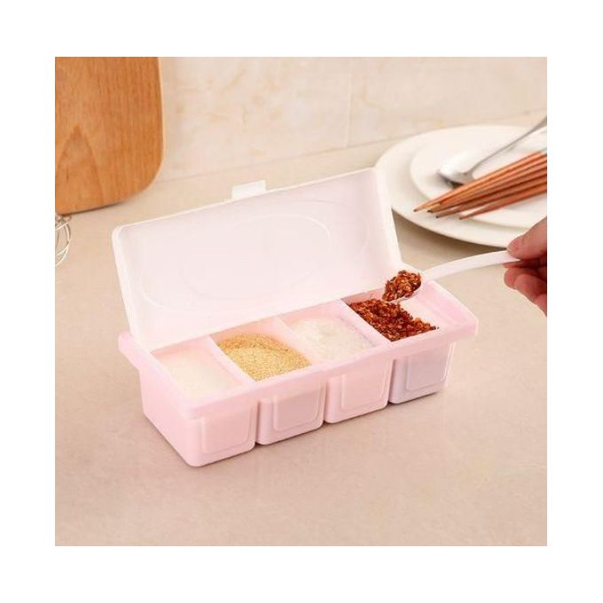 Multi-Compartment Kitchen Spice Storage Box with Lid – Pink
