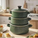 3-piece enamel stockpot with lid cooker portable multi-function reusable stockpot soup - Green