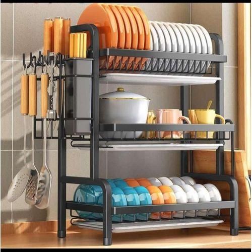 Heavy Duty 3 Tier Dish Rack With Cutlery Holder with 3 trays/3 layer Dish racks