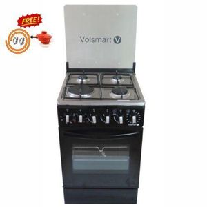 VOLSMART Standing Cooker 60x60cm 3Gas + 1 Electric Hotplate, Electric Oven 60L oven Automatic Ignition Glass Top Cover