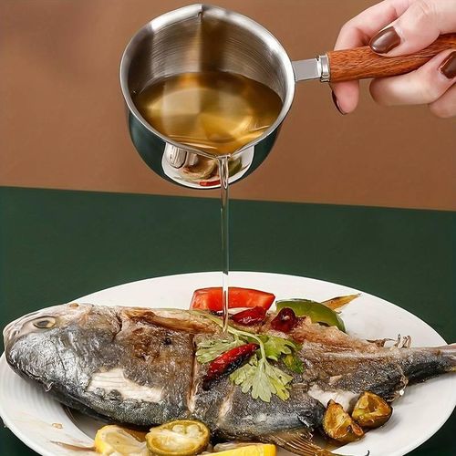 304 stainless steel small oil pan, mini frying pan with pouring spout