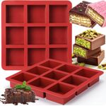 Square Chocolate Molds Silicone, 2pcs 9-Cavity Deep Chocolate Bar Molds DIY 6.3 x 6.3 x 2.5cm Dubai Chocolate Bar,Chocolate Covered Cookies,Silicone Molds for Baking Granola Bar, Brownie, Muffin