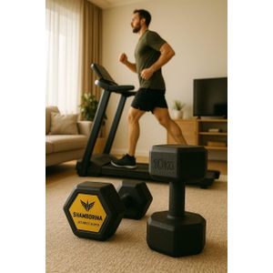 Pair of 10kgs Hexagonal Shamborina Plastic Coated Dumbbells -( Total 20kg)