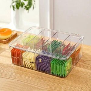 Acrylic Tea Bag Organizer With Cover - Durable, Transparent &amp; Multi-functional Storage Box With Compartment Dividers