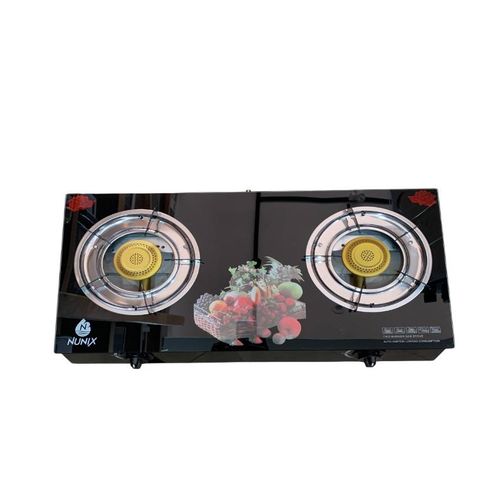 Nunix Cooker, Glass Table Top Double Burner Gas Stove GCPRO004