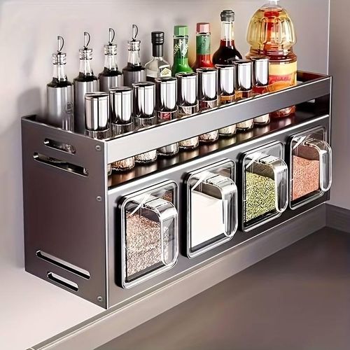 Wall-mounted spice rack, oil/salt/sauce/v-inegar/seasoning storage box