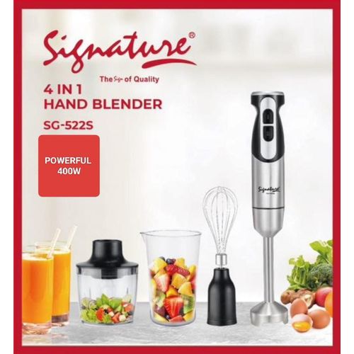 Signature 400W 4-in-1 Hand Blender Set - 2-Speed Stick Mixer With Titanium Plated Stainless Steel Blade, 700ml Mixing Beaker And Food Chopper, And Whisk Attachment - Kitchen Mixer For Blending
