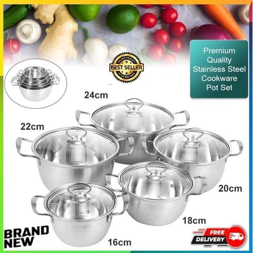 5 Pack Stainless Steel COOKWARE HOB STOCKPOT Pot Casserole Set with Glass LIDS