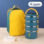 1 set of 4-layer stainless steel reusable lunch box with lunch bag and cutlery, large capacity portable thermos cup - blue
