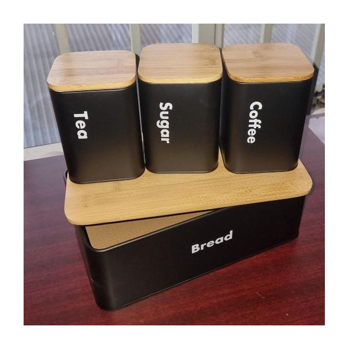 Galvanized metallic Ribbon Bread bin with 3 canisters each