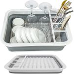 Large White Foldable Dish Drainer Plate Cutlery Basket，Collapsible Dish Drainer