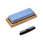 TodyJeyHo Sharpening Stone 2-in 1 Whetstone Knife Sharpener Stone Dual Sides 1000/6000 Grit Knife Sharpening Kit Wet Stone with Flattening Stone Angle Guide Non-Slip Bamboo Base for Kitchen Pocket Knife