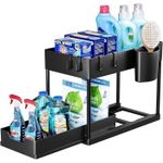 2-layer storage under sink, sliding drawer, multifunctional organizer for kitchen and bathroom sink