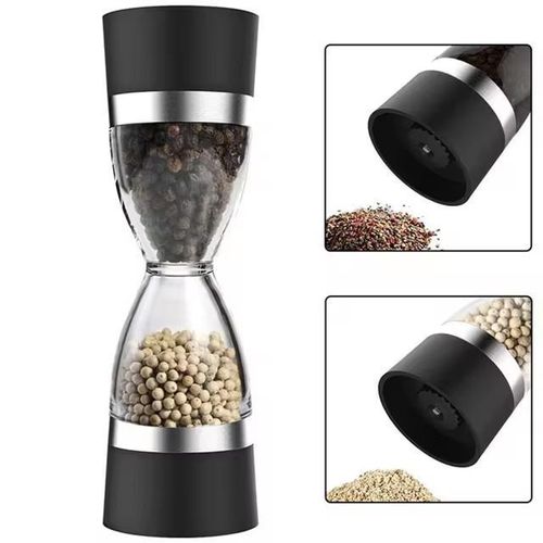 2-in-1 Dual Chamber Pepper Grinder – Black &amp; Silver, Adjustable Coarseness